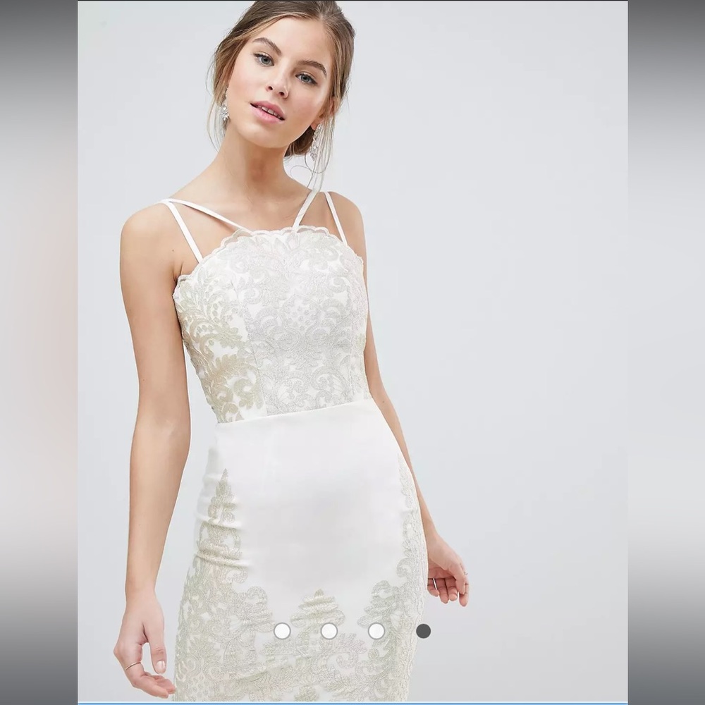 Chi Chi London Lace Detail Pencil Midi Dress with V Back
